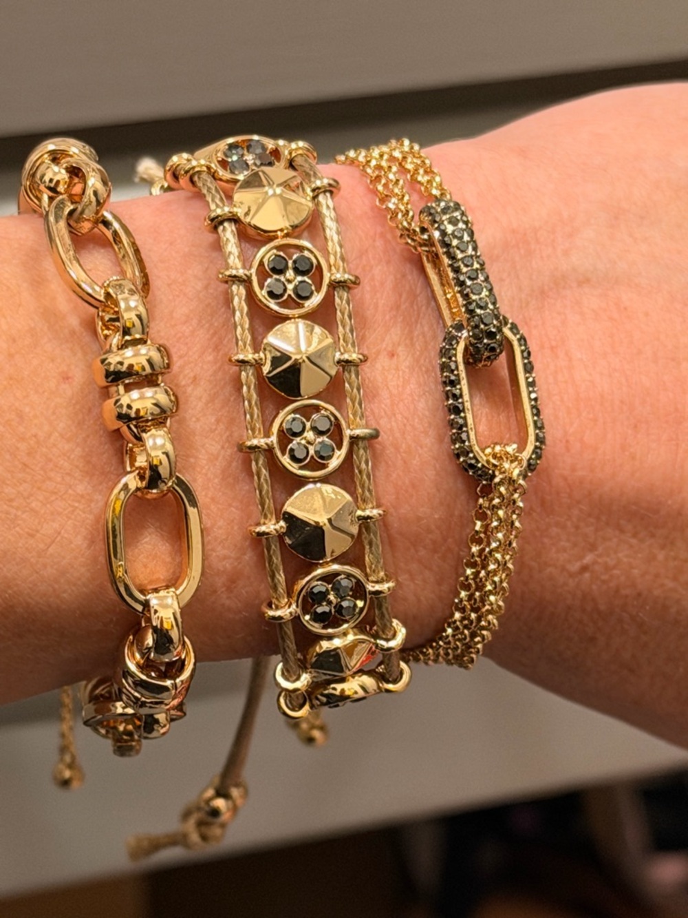 Bomb Party NWOT! Gold-Tone Women's Bracelet Set with Black Crystal Details - Picture 2 of 8